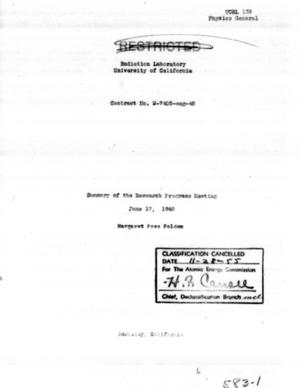 Summary of the Research Progress Meeting June 17, 1948