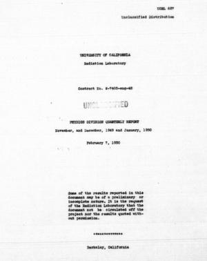 Physics Division Quarterly Report:  November and December, 1949 and January, 1950