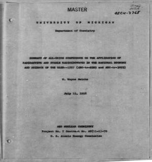 Summary of All-Union Conference on the Application of Radioactive and Stable Radioisotopes in the National Economy and Science of the Ussr--1957 (Aec-Tr-2925 and Aec-Tr-3093)