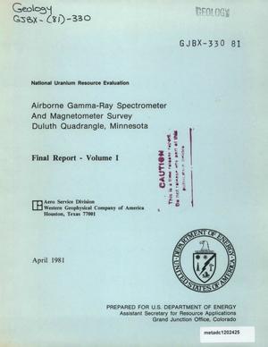 Airborne Gamma-Ray Spectrometer and Magnetometer Survey, Duluth Quadrangle, Minnesota: Final Report, Volume 1