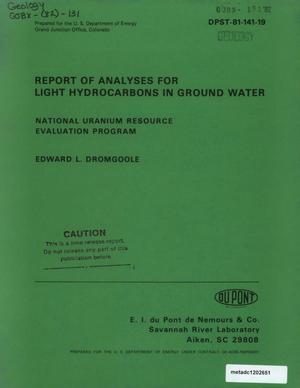 Report of Analyses for Light Hydrocarbons in Ground Water
