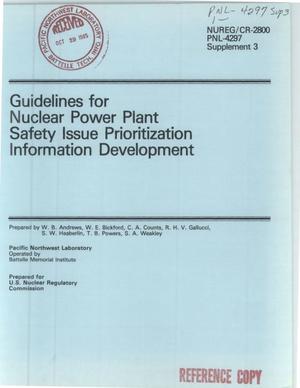 Guidelines for nuclear power plant safety issue prioritization information development. Supplement 3
