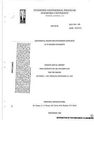 Geothermal Reservoir Engineering Research. Fourth annual report, October 1, 1983-September 30, 1984
