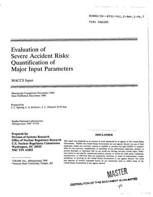 Evaluation of severe accident risks: Quantification of major input parameters: MAACS (MELCOR Accident Consequence Code System) input