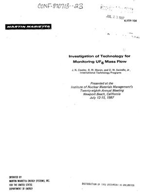 Investigation of technology for monitoring UF/sub 6/ mass flow