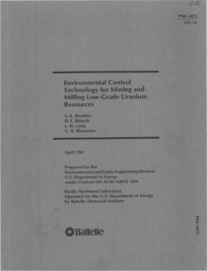 Environmental control technology for mining and milling low-grade uranium resources