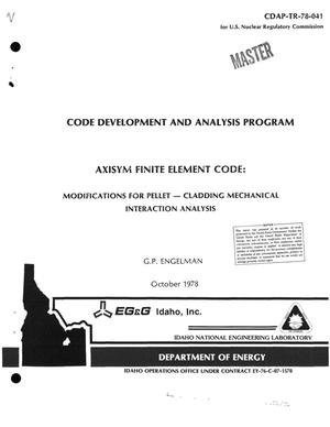 Axisym finite element code: modifications for pellet-cladding mechanical interaction analysis