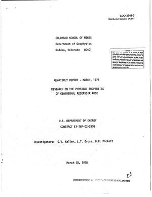 Research on the physical properties of geothermal reservoir rock. Quarterly report, March 1978