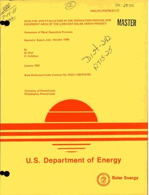 Analysis and evaluation in the production process and equipment area of the low-cost solar-array project. Quarterly report, July-October, 1980