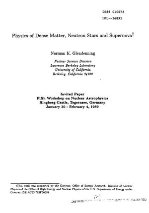 Physics of dense matter, neutron stars, and supernova