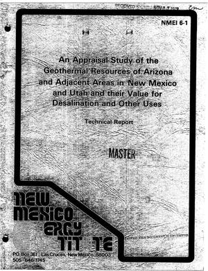 Appraisal study of the geothermal resources of Arizona and adjacent areas in New Mexico and Utah and their value for desalination and other uses