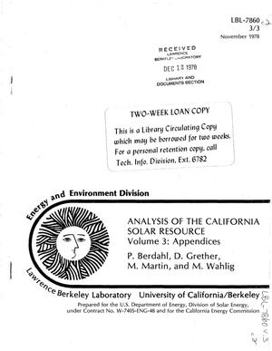 Analysis of the California Solar Resource. Volume 3. Appendices