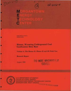 Hanna, Wyoming Underground Coal Gasification Data Base. Volume 3. The Hanna II, Phase I Field Test