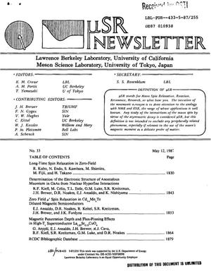 Primary view of object titled 'mu. SR newsletter: No. 33, May 12, 1987'.