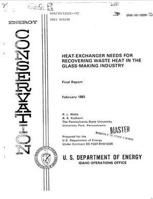 Heat-exchanger needs for recovering waste heat in the glass-making industry. Final report