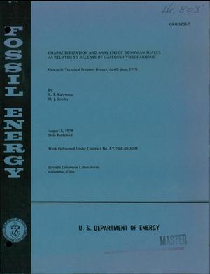 Characterization and analysis of Devonian shales as related to release of gaseous hydrocarbons. Quarterly technical progress report, April--June 1978