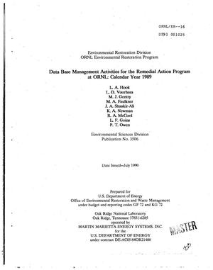 Data base management activities for the Remedial Action Program at Oak Ridge National Laboratories (ORNL)