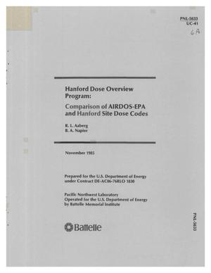 Primary view of object titled 'Hanford Dose Overview Program. Comparison of AIRDOS-EPA and Hanford Site Dose Codes'.
