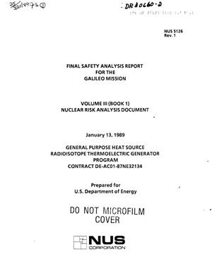 Final safety analysis report for the Galileo mission: Volume 3 (Book 1), Nuclear risk analysis document: Revision 1