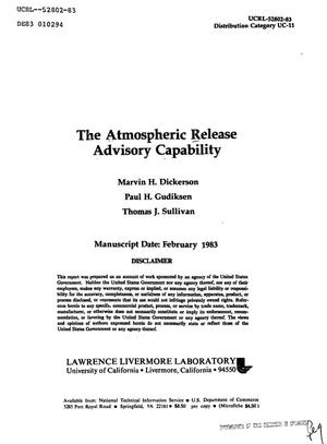 Primary view of object titled 'Atmospheric Release Advisory Capability'.