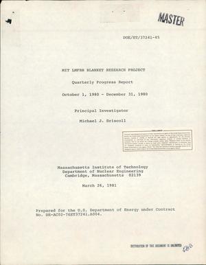 MIT LMFBR blanket research project. Quarterly progress report, October 1, 1980-December 31, 1980