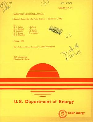Amorphous silicon solar cells. Quarterly report No. 1, 1 October 1980-31 December 1980