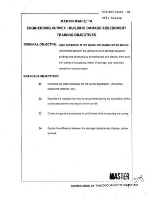 Martin Marietta Energy Systems, Inc. comprehensive earthquake management plan: Engineering survey building damage assessment training manual