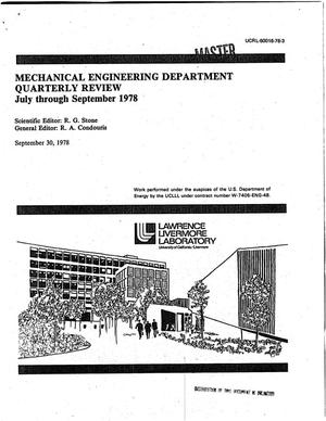 Mechanical Engineering Department. Quarterly review, July-September 1978