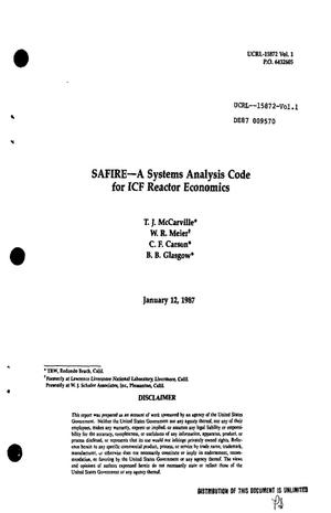 SAFIRE: A systems analysis code for ICF (inertial confinement fusion) reactor economics