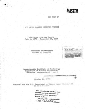 MIT LMFBR blanket research project. Quarterly progress report, July 1, 1978--September 30, 1978