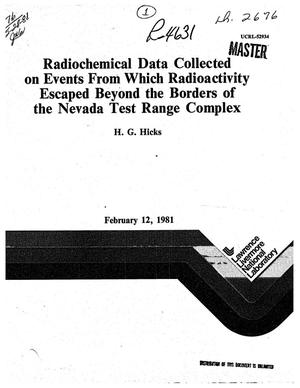 Radiochemical data collected on events from which radioactivity escaped beyond the borders of the Nevada test range complex. [NONE]