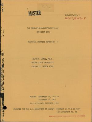 Combustion characteristics of red alder bark. Technical progress report No. 6, September 16, 1977--Septermber 15, 1978