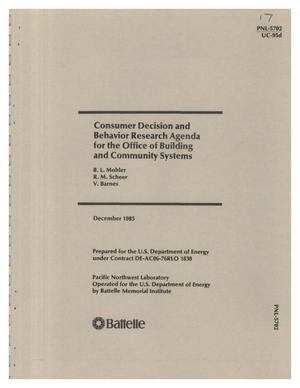 Consumer decision and behavior research agenda for the Office of Building and Community Systems