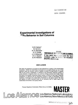 Experimental investigations of /sup 238/Pu behavior in soil columns