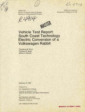 Vehicle test report: South Coast Technology electric cconversion of a Volkswagen Rabbit