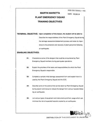 Martin Marietta Energy Systems, Inc. comprehensive earthquake management plan: Plant Emergency Squad training manual