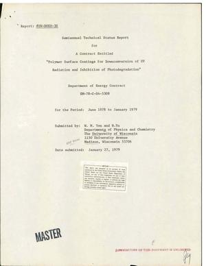 Polymer surface coatings for downconversion of uv radiation and inhibition of photodegradation. Semiannual technical status report, June 1978--January 1979