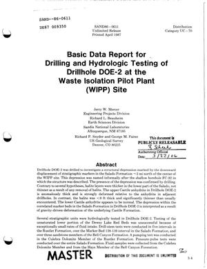 Basic data report for drilling and hydrologic testing of drillhole DOE-2 at the Waste Isolation Pilot Plant (WIIP) site