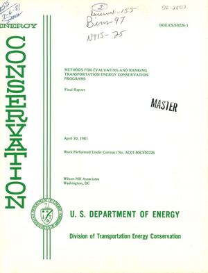 Methods for evaluating and ranking transportation energy conservation programs. Final report