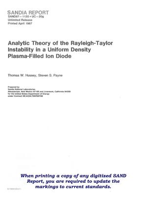 Analytic theory of the Rayleigh-Taylor instability in a uniform density plasma-filled ion diode
