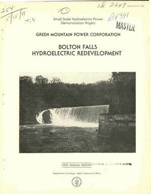 Primary view of object titled 'Green Mountain Power Corporation Bolton Falls hydroelectric redevelopment. First annual report'.