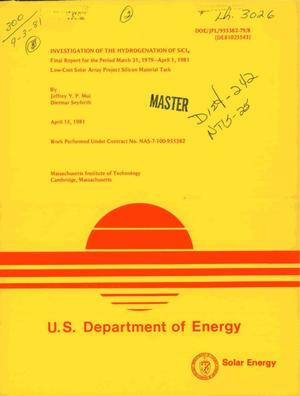 Investigation of the hydrogenation of SiCl/sub 4/. Final report, March 31, 1979-April 1, 1981