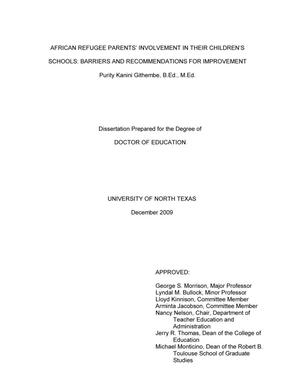 African Refugee Parents' Involvement in Their Children's Schools: Barriers and Recommendations for Improvement