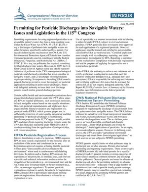 Primary view of object titled 'Permitting for Pesticide Discharges into Navigable Waters: Issues and Legislation in the 115th Congress'.