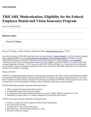 TRICARE Modernization: Eligibility for the Federal Employee Dental and Vision Insurance Program