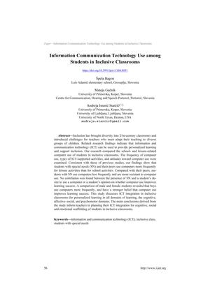 Primary view of object titled 'Information Communication Technology Use among Students in Inclusive Classroom'.