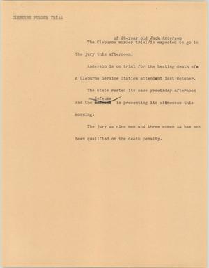 Primary view of object titled '[News Script: Cleburne Murder Trial]'.