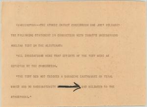 Primary view of object titled '[News Script: Atomic Energy Commission]'.