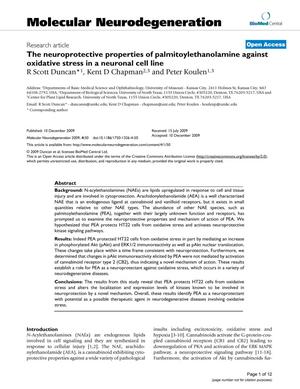The neuroprotective properties of palmitoylethanolamine against oxidative stress in a neuronal cell line