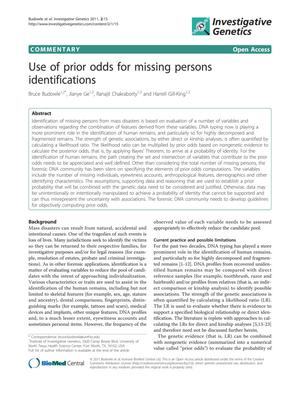 Use of prior odds for missing persons identifications